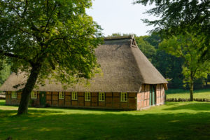 Residential house with Wilsede, Lueneburg Heath, Lower Saxony, Germany Residential house with Wilsede, Lueneburg Heath, Lower Saxony, Germany